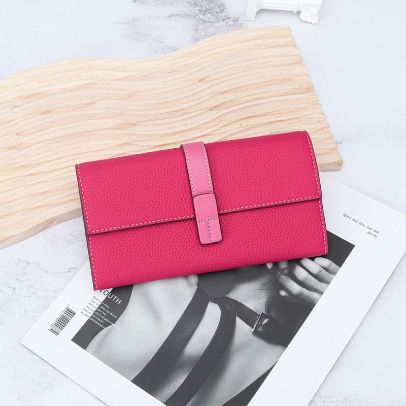 First-layer Cowhide Long Wallet Women's Fashionable Contrasting Color Handheld Large Capacity Multifunctional Mobile Phone Bag