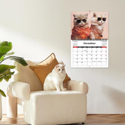Kalender 2026 Januar. 2026 - Dez.. 2026 12-Monats-Kalender mit lustigen Katzen-Memes-Bildern Spiralgebundener Wandkalender für Zuhause und Büro
