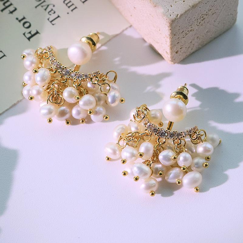 Двусторонние серьги из натурального пресноводного жемчуга Ручная работа Высококачественные серьги Подарок жене Девушке GE1527A