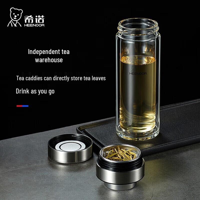 HEENOOR Double-Layer Glass Tea Infuser Bottle