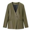 Retro Distressed V-neck Leather Jacket for Women - European & American Fashion