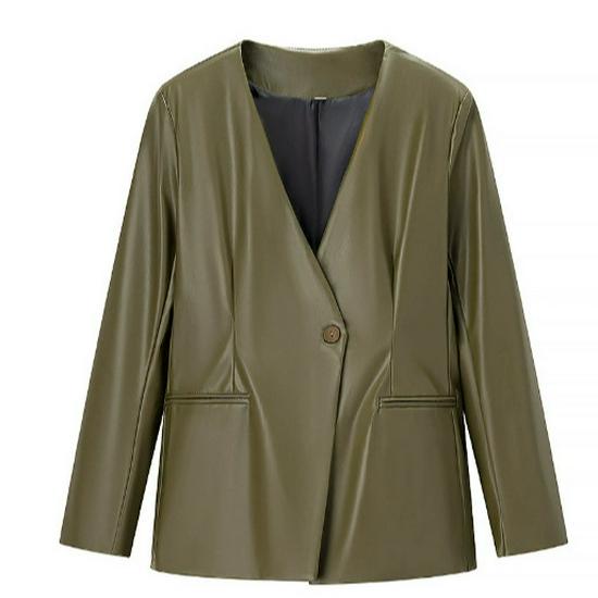 Retro Distressed V-neck Leather Jacket for Women - European & American Fashion