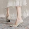 3212-9 chaussures de mariage en cristal champagne haut de gamme robe de mariée principale chaussures de mariée talon fin bout pointu ouverture légère escarpins de banquet