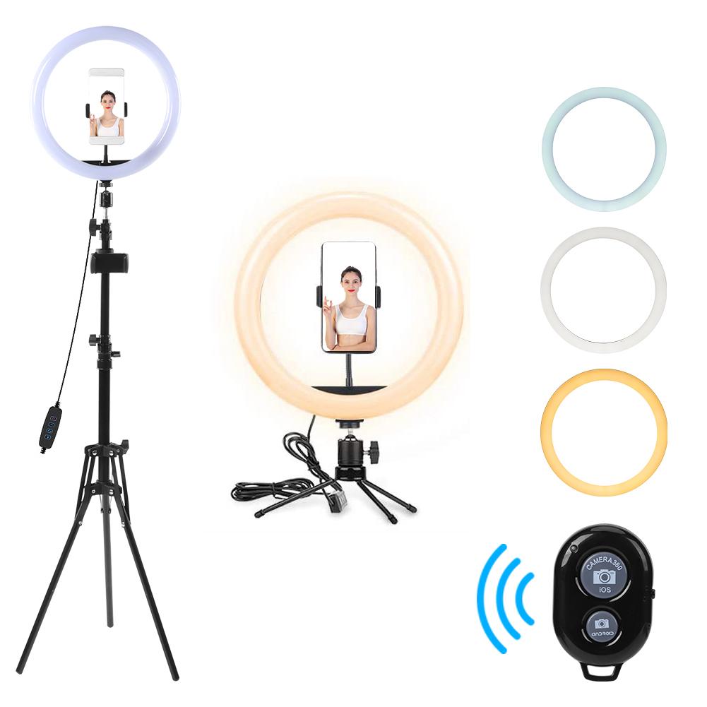 12 Inch Phone Live Ring Fill Light Set with 160cm Light Bracket Desktop Support Phone Clip