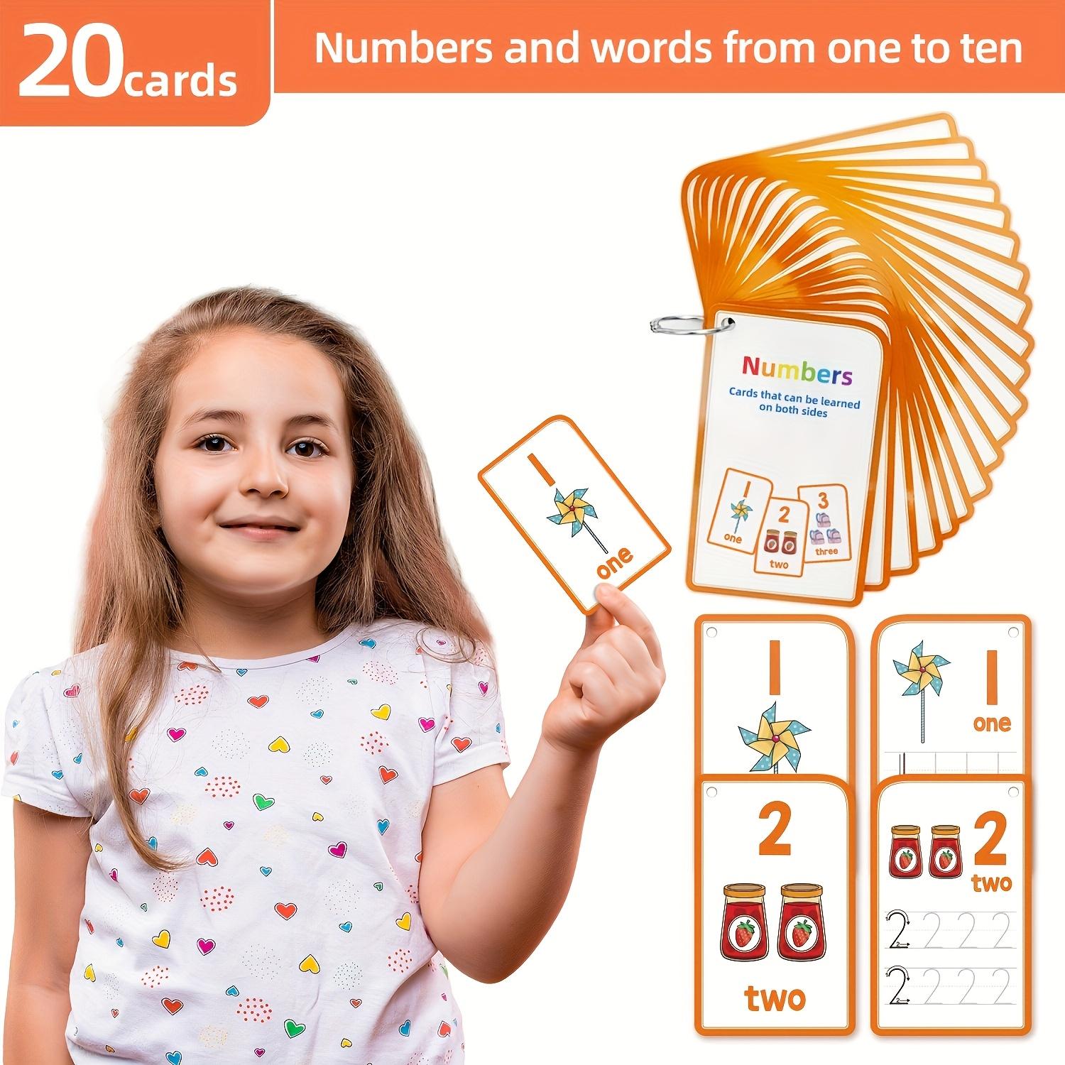 

20pcs Double-Sided Number & Word Flashcards , Early Math & Literacy Learning Cards for Toddlers & Preschoolers