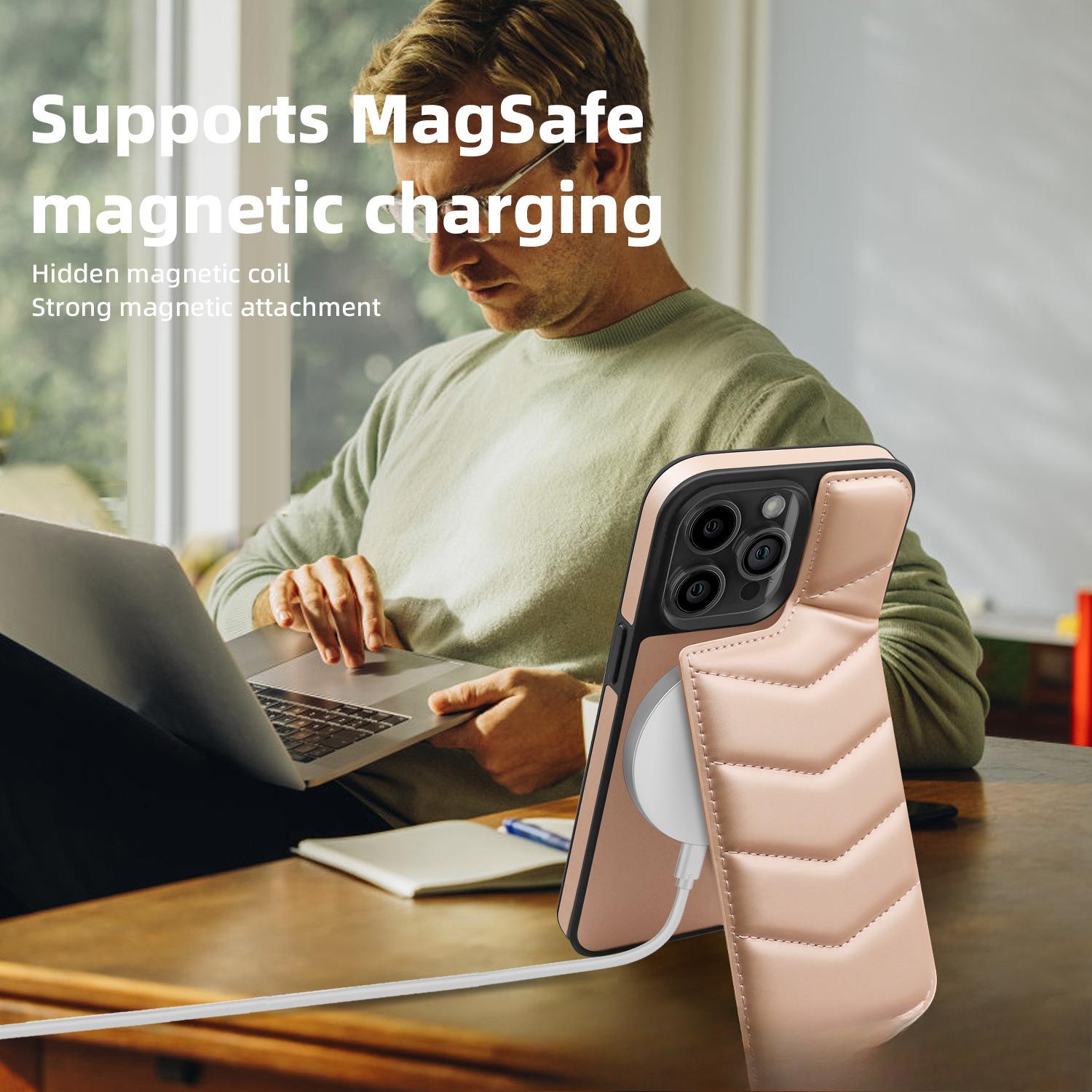 

Применимо к iPhone16 Бизнес Кожаный Чехол Чехол для Мобильного Телефона Apple 14/15 Откидная Сумка для Карт Магнитная Невидимая Подставка iPhone 11 розовый