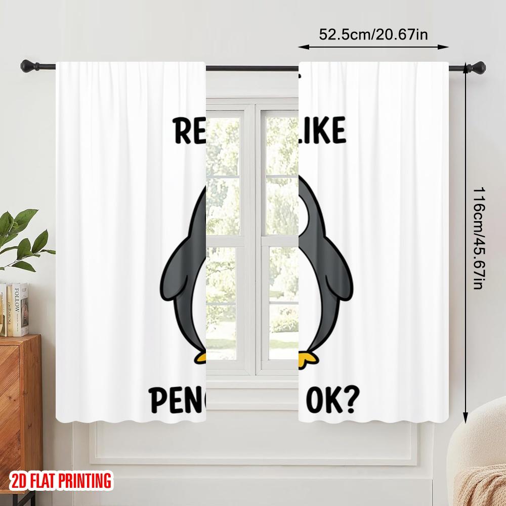 2pcs 2D flat printing Curtains Cute Penguin Lover Gift Fabric Without Electricity Seasonal Party & Holiday Decor Perfect for