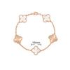 Bracciale da donna di alta qualità in oro rosa 18k, laser bianco, madreperla, calcedonio rosso, 15mm, quadrifoglio, cinque fiori