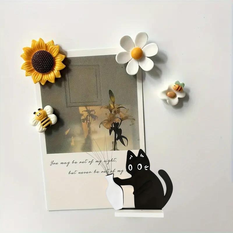 Schwarze Katze schiebt Vase Deko Katzenbart Sammlung & Erinnerungsbox Kühlschrankmagnet Heim Büro Deko Perfektes Geschenk für Katzenliebhaber