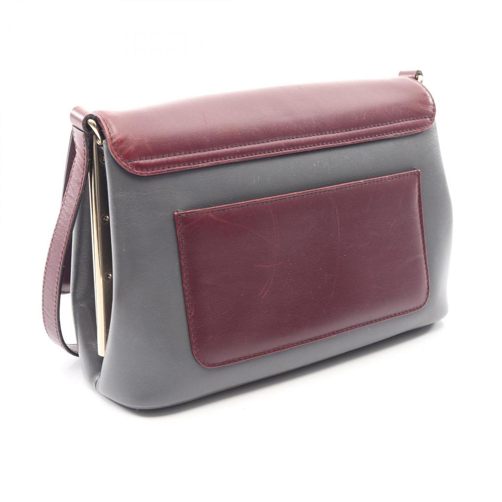 Used BVLGARI Shoulder Bag Leather Gray Bordeaux Used Women