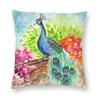 Colorfu Watercolor Peacock Pillowcase Polyester Linen Velvet Pattern Zip Decorative Pillow Case Car Cushion Cover