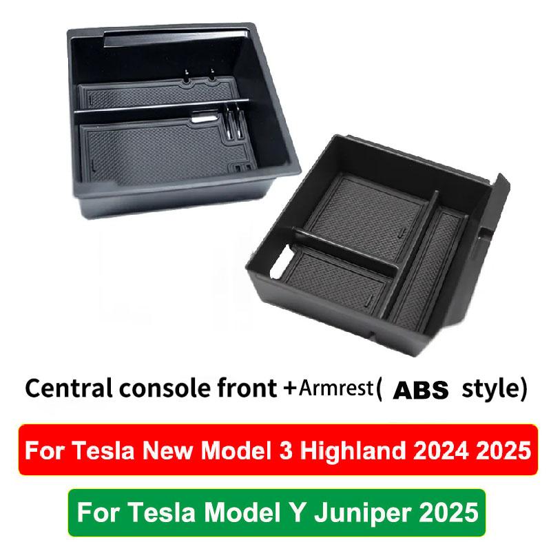 For Tesla New Model Y Juniper 2025 Model 3 Highland 2025 Storage Box Center Armrest Hidden Box Cup Holder Organizer Accessories
