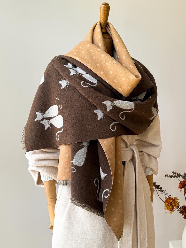 Women's Autumn Winter Warm Faux Cashmere Scarf Jacquard Shawl Wrap Cozy Blanket Neck Protection
