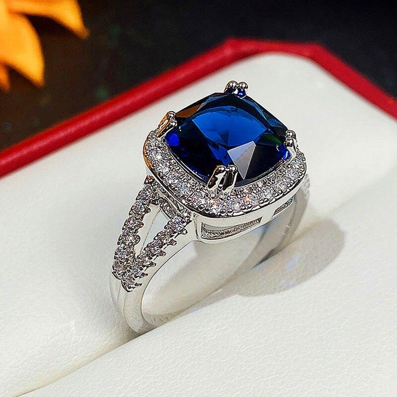 Bague de mariage en zircone cubique bleue pour femmes, bague de tempérament élégante, scintillante, nouveau design, bijoux de fête à la mode