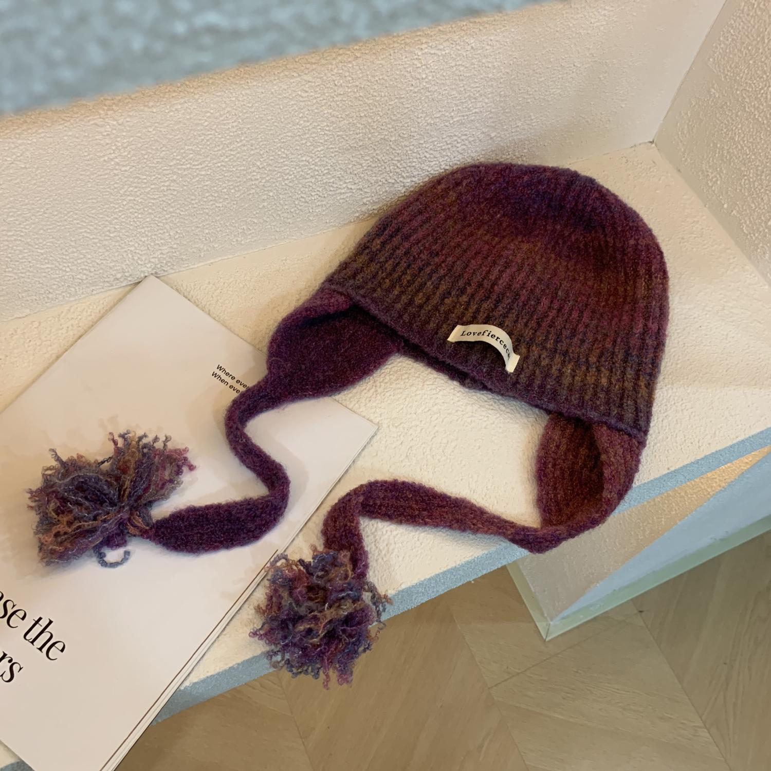 

Буквенная шапка-ушанка, цветная смешанная шерстяная шапка, детско-родительская теплая вязаная шапка, винтажный ремешок Children (48--53cm) around 2-7 years old бордовый