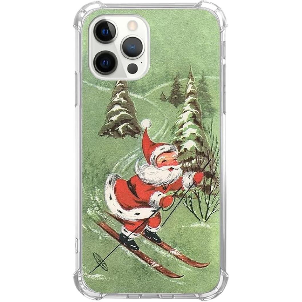 Карта Таро Влюбленные Череп Черный Чехол Совместимый с iPhone 16 Pro, Триповый Психоделический Эстетический Карта Таро Крутой Чехол Скелет для iPhone 16 Pro, Skiing Santa Claus