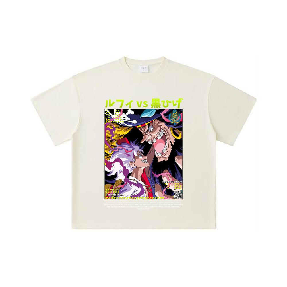 260 GSM Double Yarn 32 Count 100% Cotton One Piece V51 Luffy Blackbeard Print Unisex Heavy Cotton T Shirt