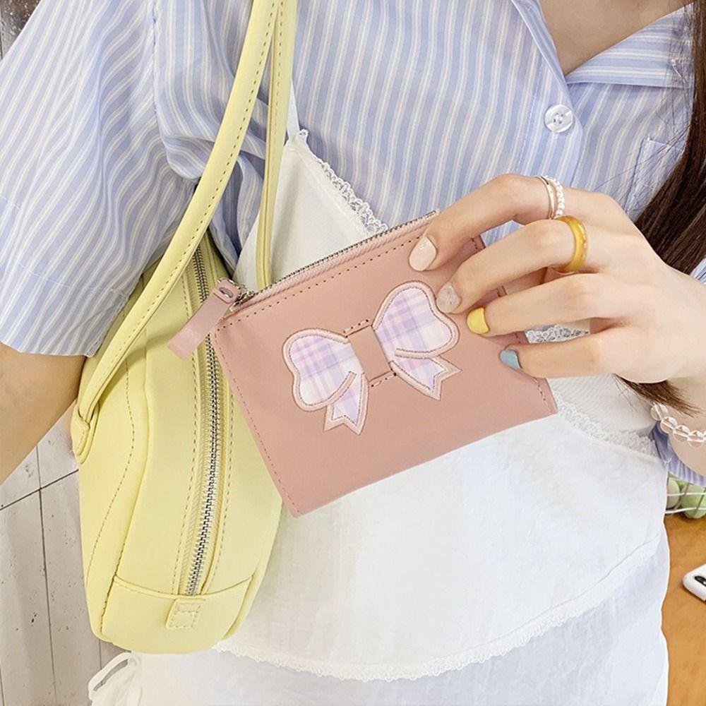 

Short Fold Wallet Plaid Clutch Purse Korean Women s Wallet Female рожевий