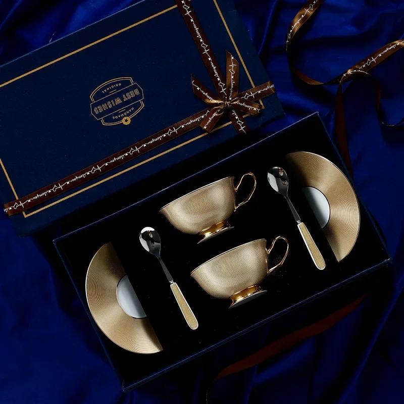 200ml Evropská sada hrnků na kávu Bone China Keramická čajová sada Mramorový proužek Luxusní dárky Porcelánové Nádobí Hrnek na čaj Nádobí na párty