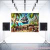 Vinyl Pirate Beach Backdrop - Pirate Ship, Parrot & Treasure Chest Photography Background