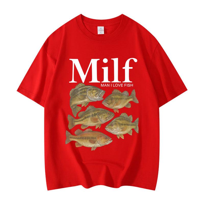 Man I Love Fish Funny Meme T-shirt Fashion Vintage Short Sleeve T-shirts Men's Women's Casual Loose Cotton T Shirt