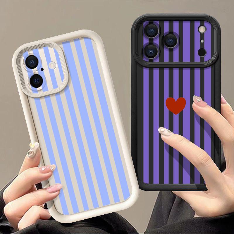 Stripe Heart Pattern Case For iPhone 18 Pro Max Shockproof Bumper Soft Silicone Cover For iPhone 17 16 15 14 13 Pro Max 17E