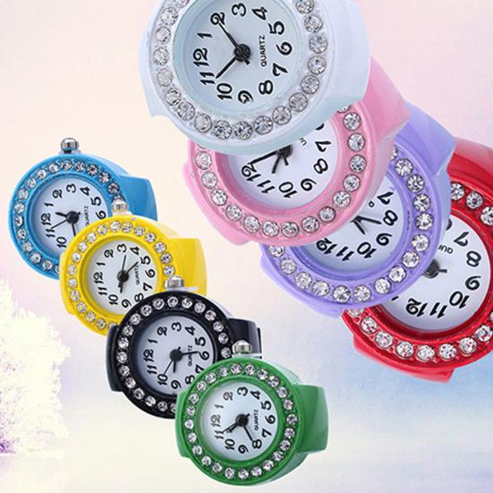 Fashion Lady Girl Silicon Rhinestone Elastisk Quartz Finger Ring Watch Gift