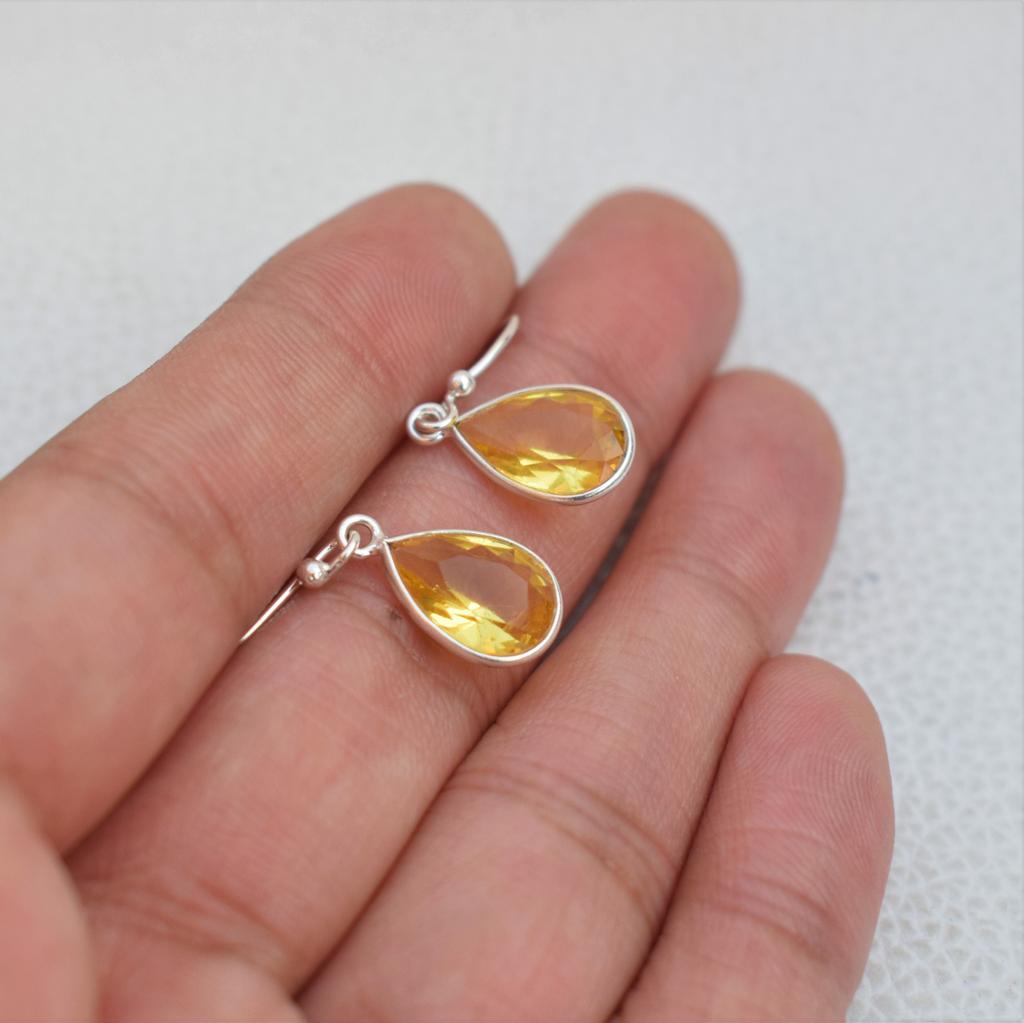 Natural Citrine Earring- Handmade Silver Earring-Teardrop Citrine Earring-925 Sterling Silver Earring-Yellow Stone Earring-Gift for her