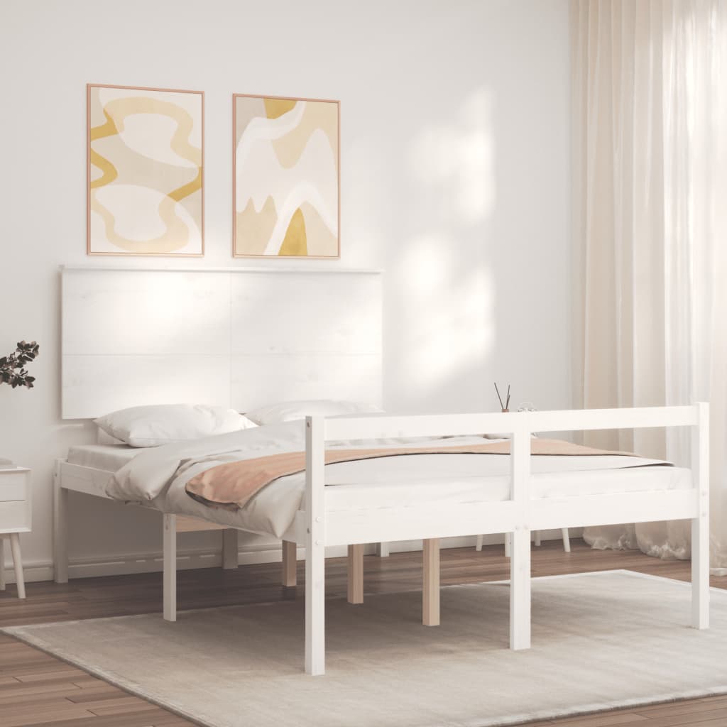 Vidaxl Łóżko Dla Seniora, Z Wezgłowiem, Białe, 120X200 Cm, Lite Drewno