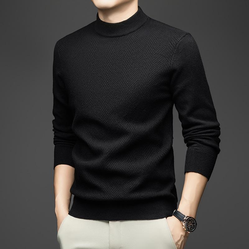 Men s Winter Half-High Collar Jacquard Sweater - High-End Wool Blend for Business Casual L