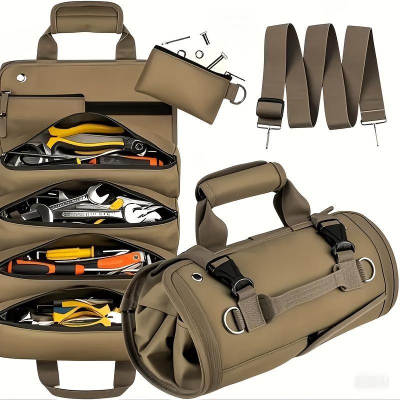 1Pc Waterproof Magnetic Buckle Tool Roll Oxford Fabric Tool Bag for Home Storage and Multi-Purpose Use
