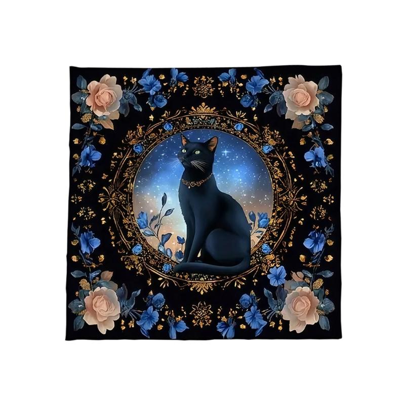 Cats Flower Pattern Tarots Card Tablecloth Altars Cloth Altars Cloth Divinations Card Table Cloth Tapestry Easy to Use