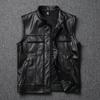 Chiński rozmiar Prawdziwa skóra bydlęca Harley Motocyklowe kamizelki Prawdziwa skóra bydlęca Kurtka bez rękawów Czarny Moto Biker Kamizelki Slim Fit Klub Jazda Wiosna