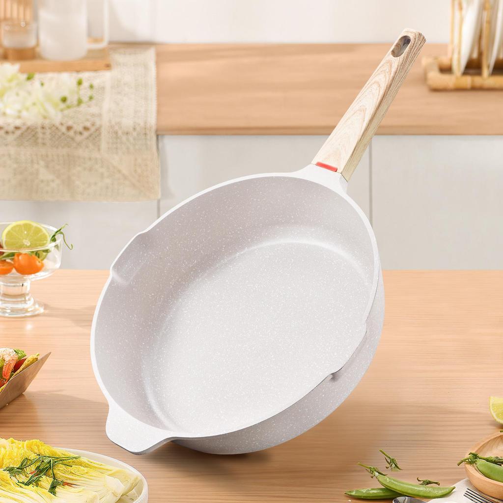 Thickened Maifan Stone Non-Stick Flat Bottom Wok for Induction & Gas Stoves - Ideal for Steak and Stir-Fry