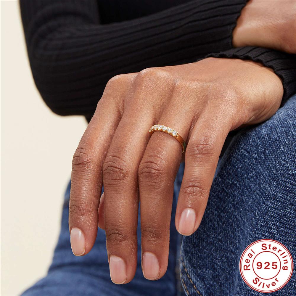 Wind Word Moissanite Ring Women'S Fashion 925 Sterling Silver Gold-Plated Mozzarella Diamond Simple Row Ring