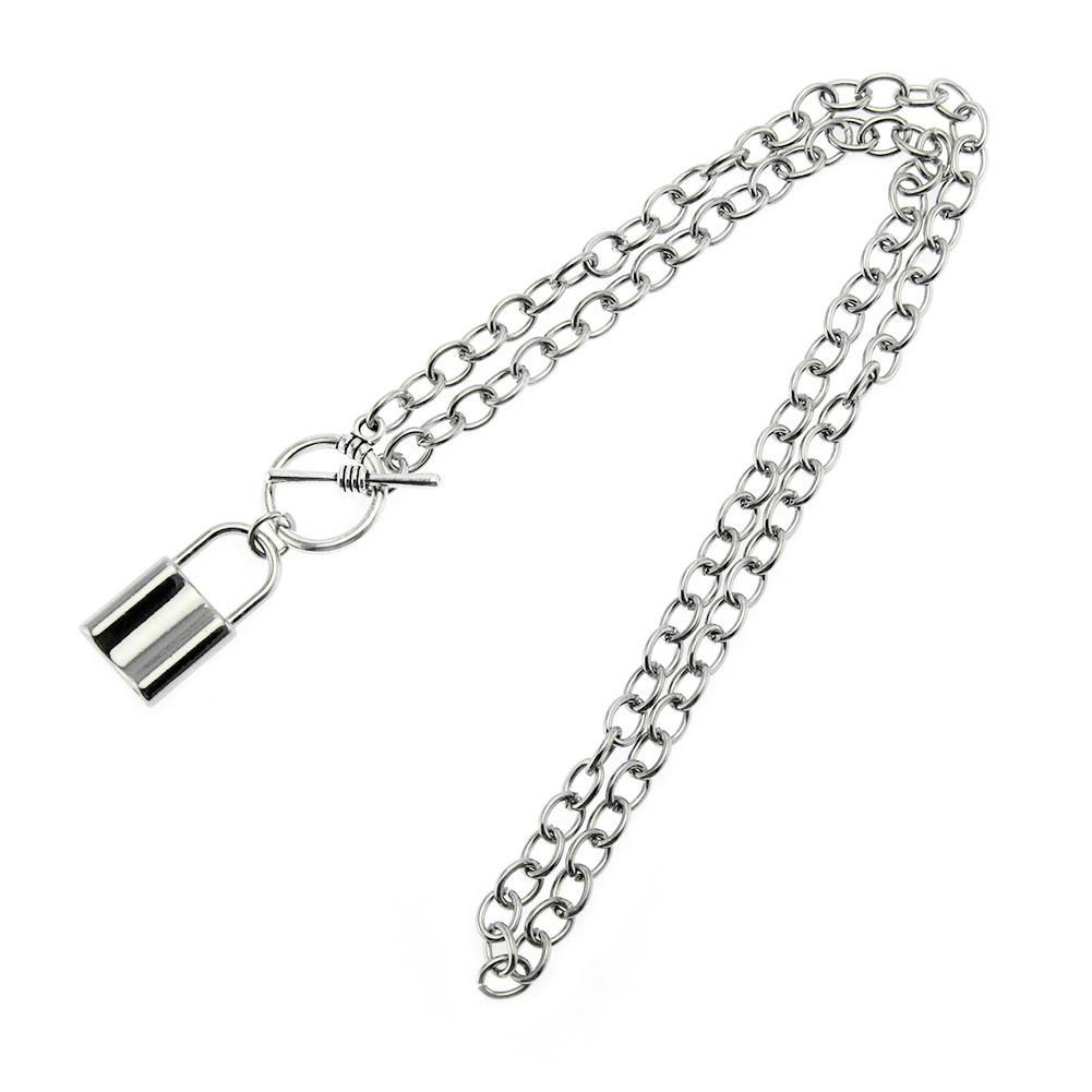 Short glossy lock shape pendant necklace men and women cold wind collarbone chain ins dancing hip hop accessories snake bone