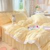 Kawaii Princess Seersucker Bedding Set Luxury Solid Color Duvet Cover Bed Sheet Pillowcase Single Double Size For Girl Decor