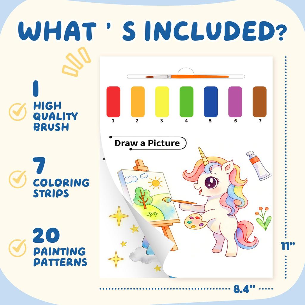 YPLUS Watercolor Painting Book for Toddlers Reusable Watercolor Paper Includes Brush Painting and Craft Gift Unicorn (Ages 3+) - - - -
