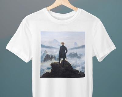 Wędrowiec nad morzem mgły Caspar David Friedrich Obraz Koszulka Unisex Koszulka Artystyczna Prezent dla Niej Prezent dla Niego Miłośnik Sztuki Prezent