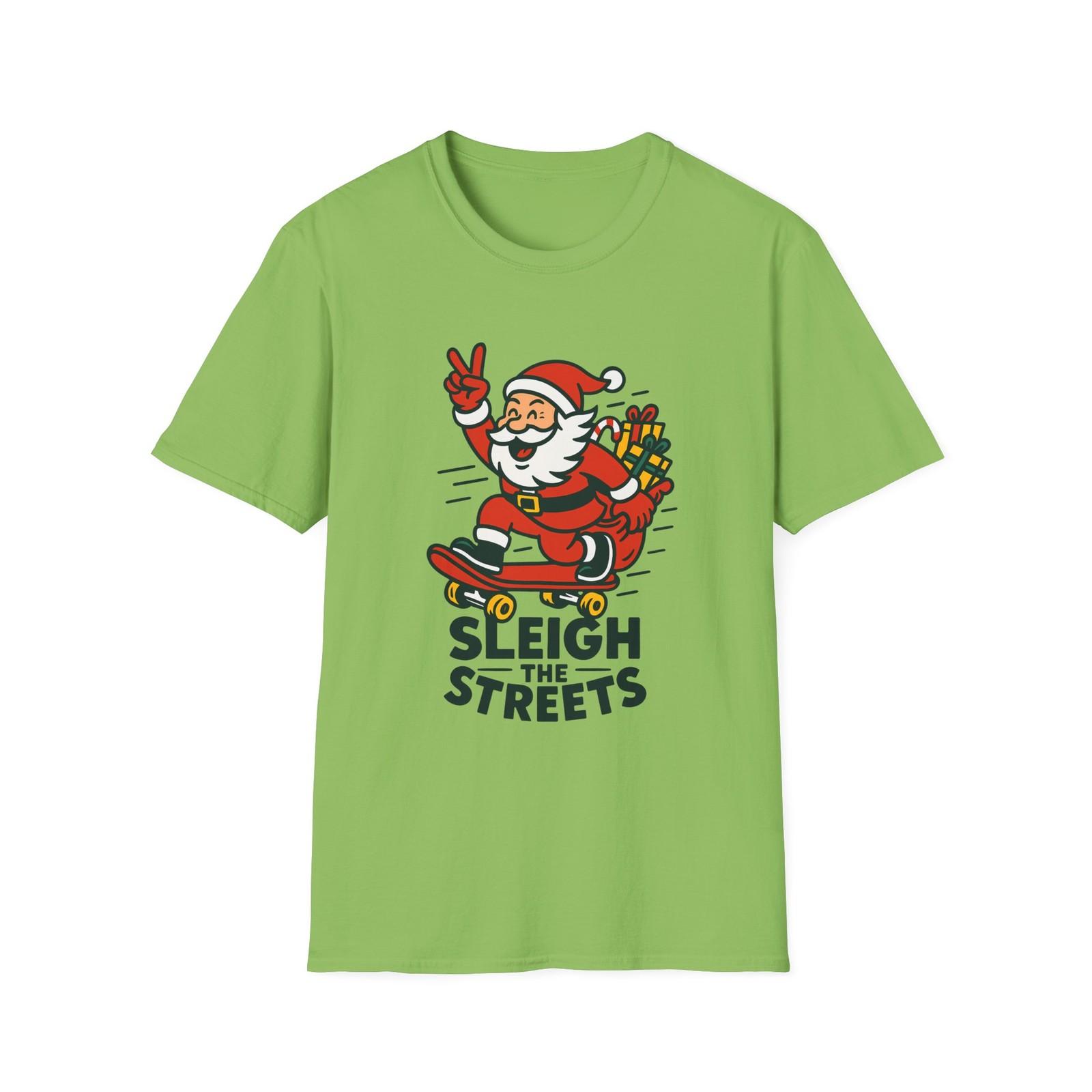 Unisex Softstyle T-Shirt Mens Womens Tees Top Santa Skateboard Sleigh Funny Holiday Christmas S