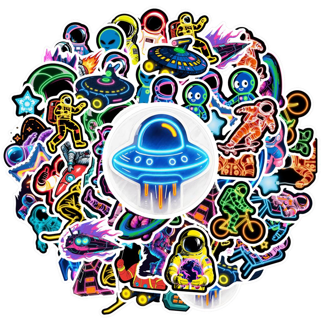 35pcs-100pcs Playful Planets Stickers Neon UFO Graffiti Decals DIY Stickers For Laptop Motorcycle Luggage Phone Guitar Laptop