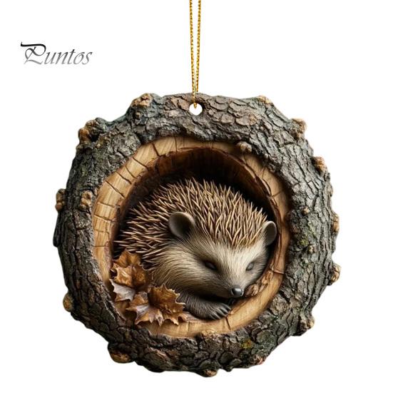 Acrylic Animal Ornaments Tree Hole Ornament, Owl Fox Raccoon Bird Hedgedog Holiday Decor Pendant Squirrel Pinecone Pendant, Seasonal Hanging