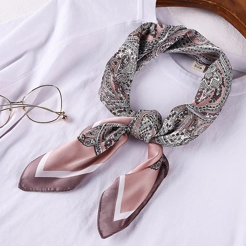 70cm Bandana Head Scarf For Women Fashion Paisley Print Handkerchief Silk Satin Hijab Scarfs Female Square Neck Scarves Dropship