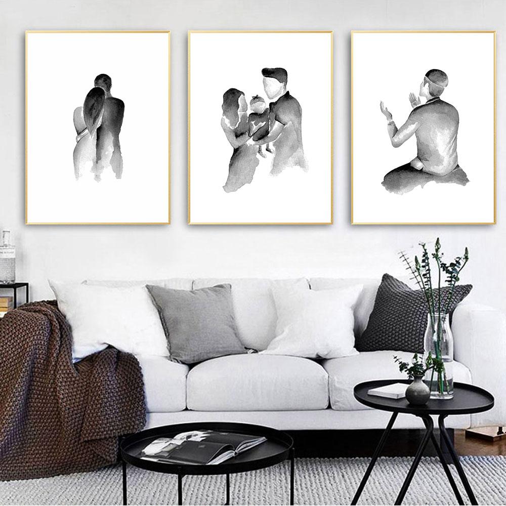 

Акварельный семейный постер, черно-белая картина, абстрактное искусство, принт, скандинавская настенная живопись, гостиная, дом