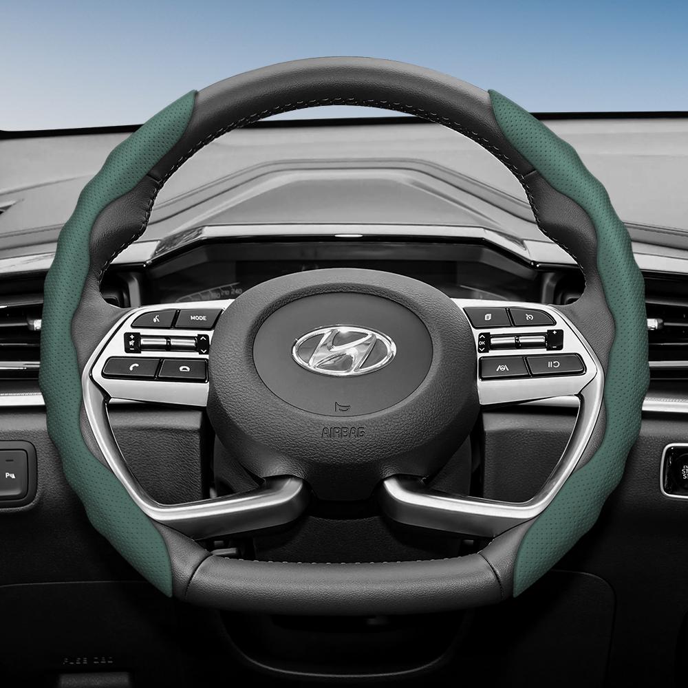 Adatto per Coprivolante Hyundai con Design Sportivo Ondulato, Pelle Traspirante, Segmentato Antiscivolo, Copertura Protettiva Assorbi Sudore per I30