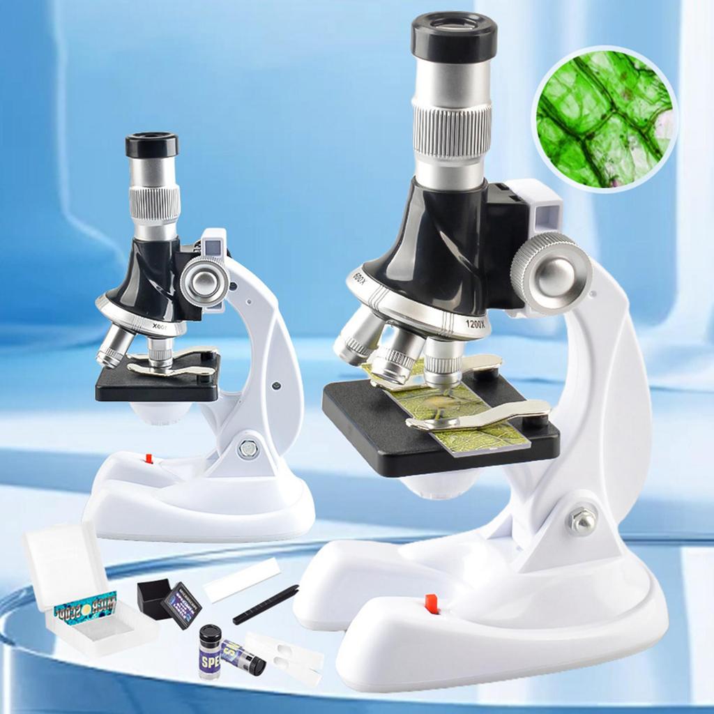 Microscope for Kids Science Experiment Toy up to 100-1200x Magnification Stem Kits with 8 Slides