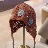 French Heavy Industry Crochet Bag Head Hat Hollow Breathable Lace Stacking Hat Mori Literary Sun Hat Atmosphere Cold Hat