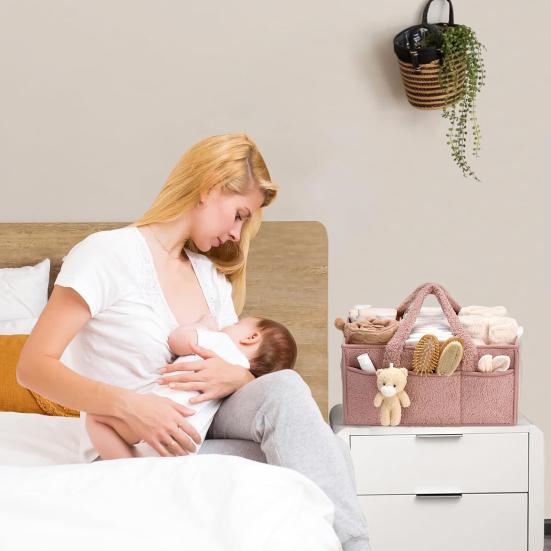 Baby bleie Caddy med håndtak Flere rom Stor kapasitet bærbar baby bleie Caddy Organizer Oppbevaringspose