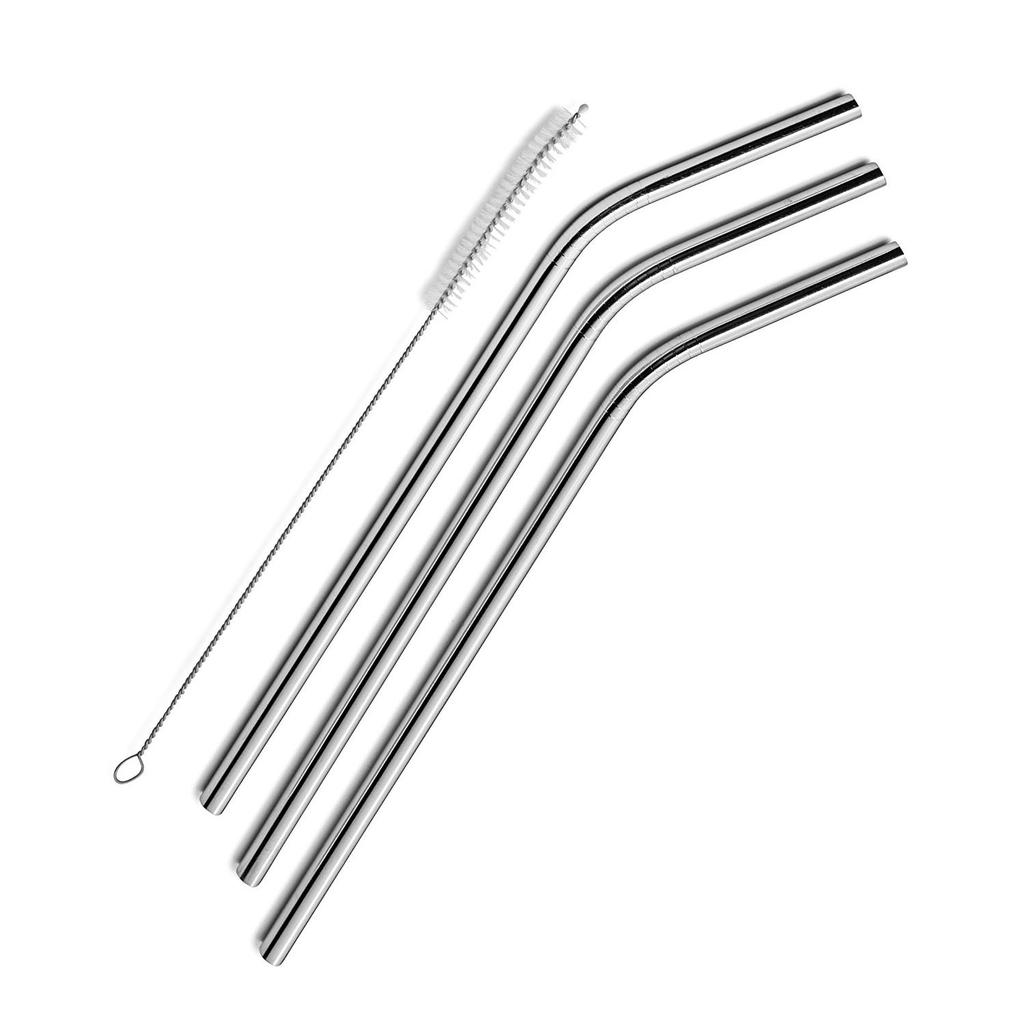 A20F-3 Pcs Reusable Stainless Steel Metal Drinking Straw Reusable Straws + 1 Cleaner Brush Kit