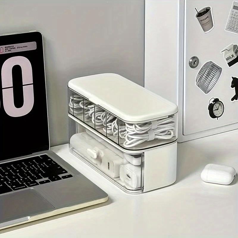 Double-layer transparent cable storage box - A compact home and office solution for wire and charger storage